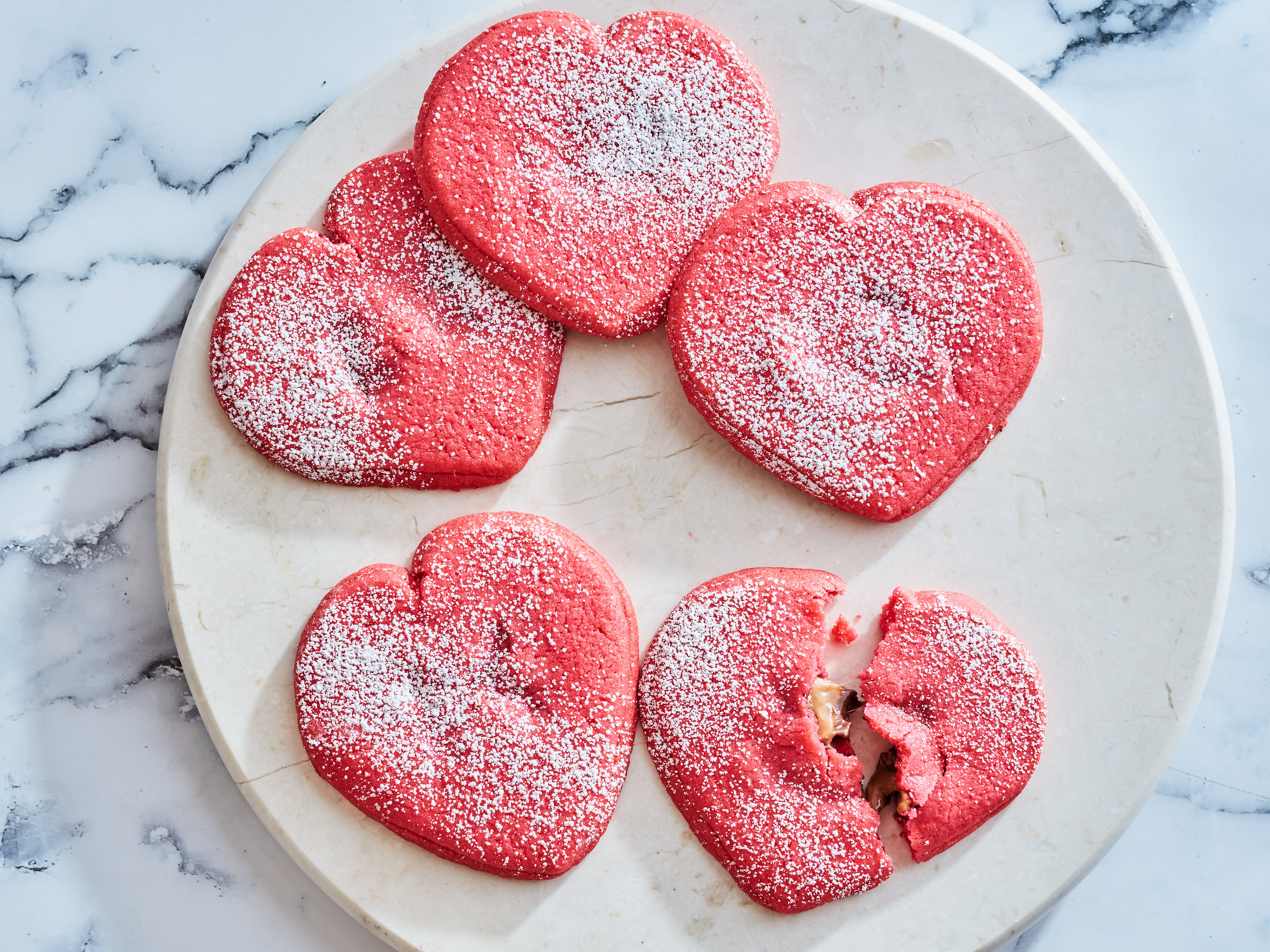Pink Heartshaped Cookie - Pink heart-shaped cookie with chocolate