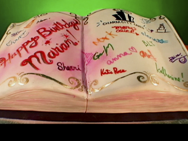 Book cake, Library book retirement cake … | Book cakes, Book cake, Themed  cakes
