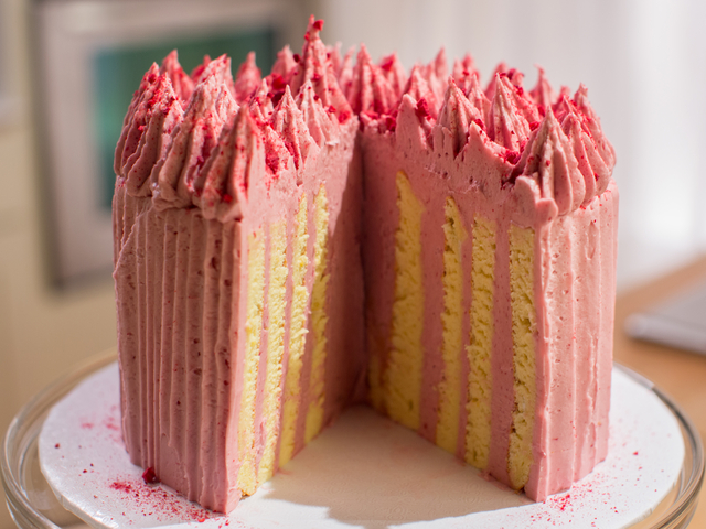 Vertical Food — Almond Layer Cake with Blackberry Buttercream